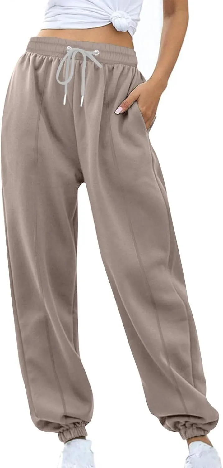 Womens Winter Sweatpants Thermal Fleece Lined Jogger Pants Elastic High Waist Athletic Lounge Thick Sweatpant