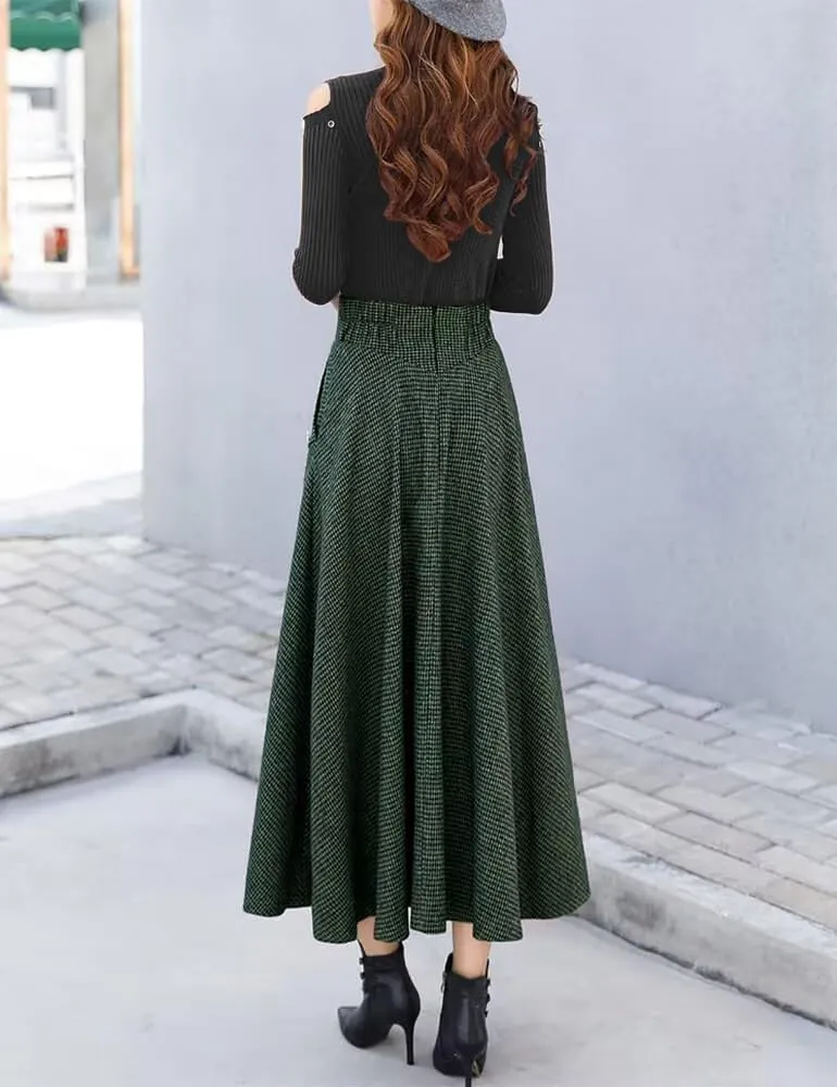 Ylingjun Warm Long Wool Skirt for Womens Winter Fall Elastic High Waisted A Line Flared Pleated Wool Skirts