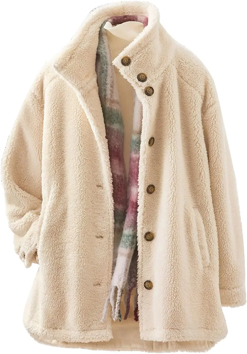 ZYXTIM Womens Winter Warm Coats Fluffy Fuzzy Stand Collar Button Down Long Fur Jackets Oversize Warm Cozy Casual Loungewear